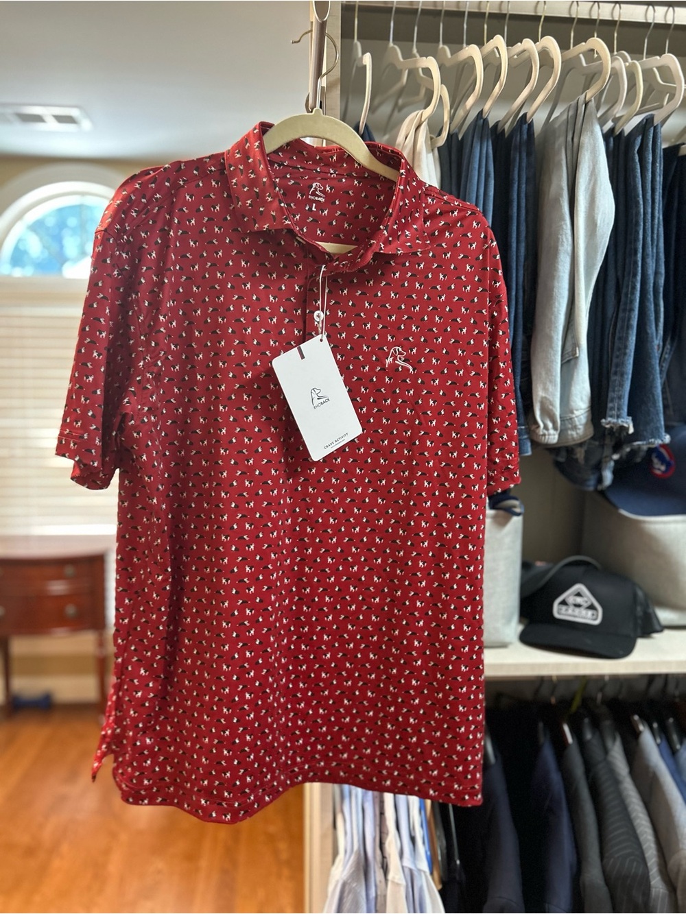 Men's Red Short-Sleeve Polo Shirt - Branded Logo